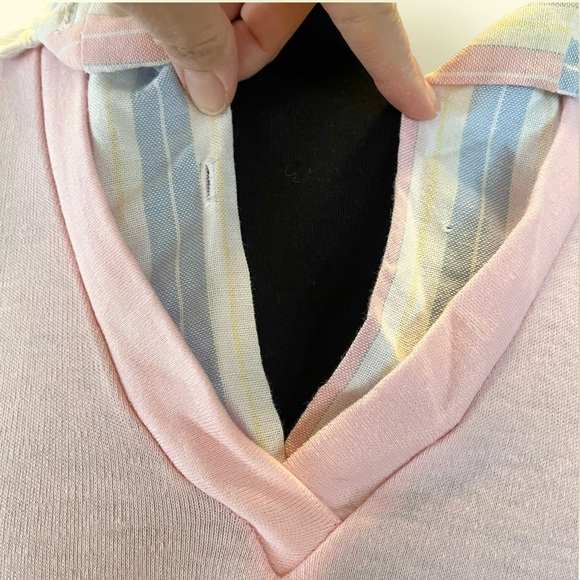 Vintage 80s Sears pink striped puff sleeve semi cropped vest top S - Picture 5 of 8
